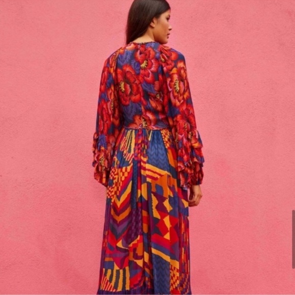 FARM Rio Red Blue Abstract Patches Maxi Dress - Picture 2 of 12